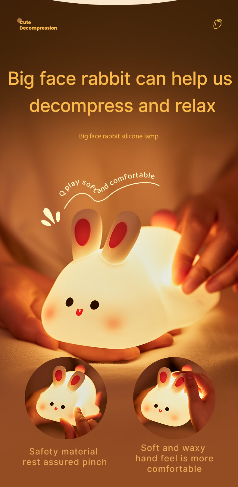 Big face rabbit silicone night light