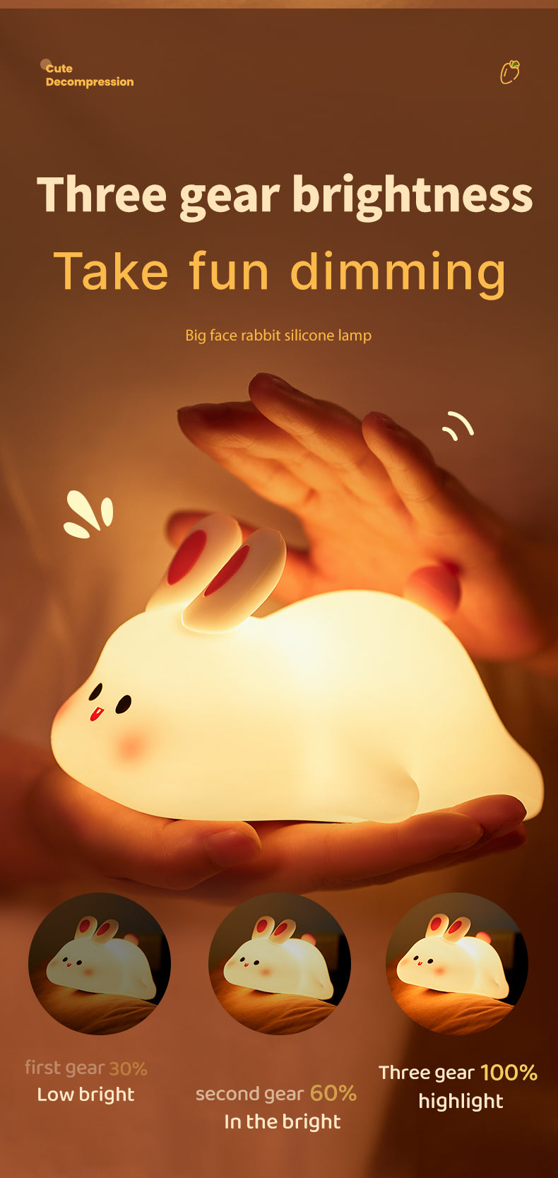 Big face rabbit silicone night light