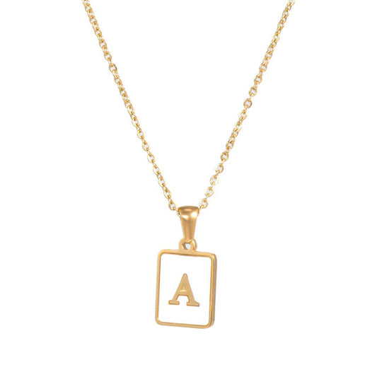 18K gold stainless steel letter white shell  A-Z necklace
